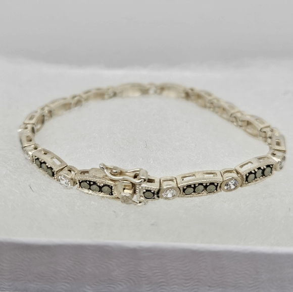 Sterling Silver Cubic Zirconia Accented Marcasite Crystal 7 1/4" Bracelet - Picture 5 of 9